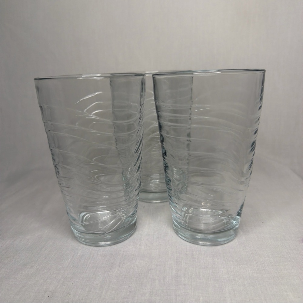 Libbey Drinking Glasses Orbita Waves Clear Glass Tumblers Set of 3 Vintage